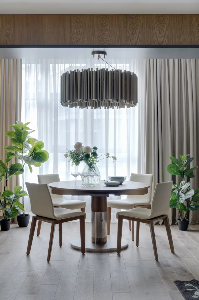 A dining room with Blackout Curtains Dubai