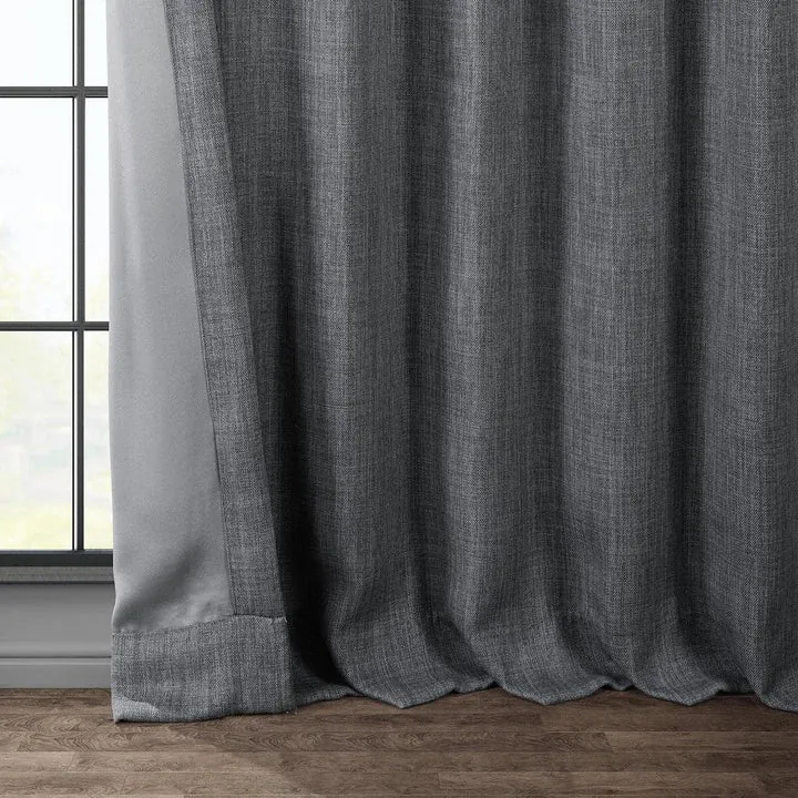 Dark Gravel Textured Faux Linen Room Darkening Curtain