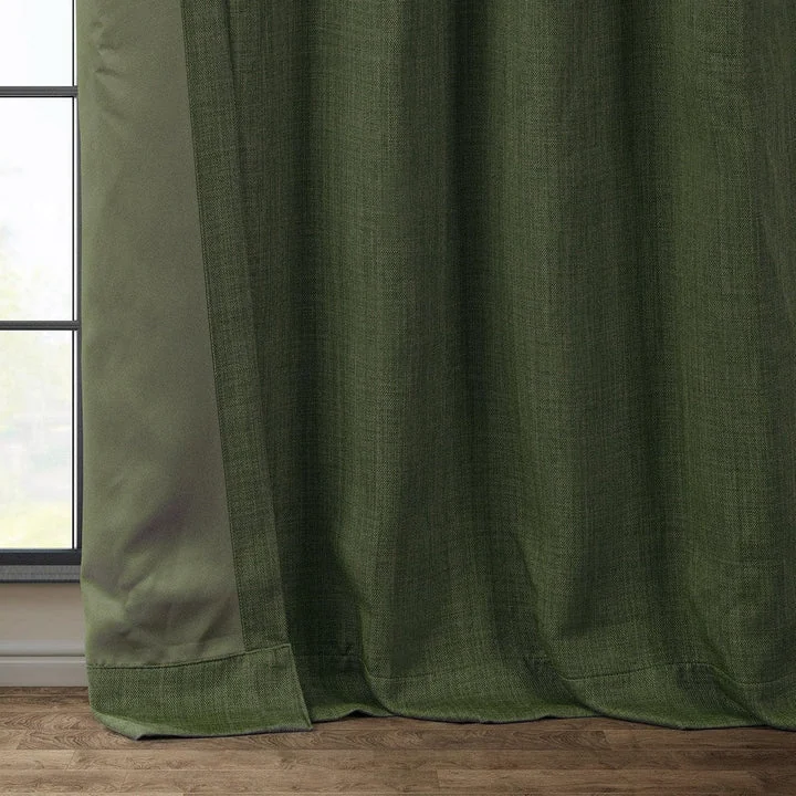 Tuscany Green Textured Faux Linen Room Darkening Curtain