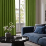 reen living room blackout curtains with a subtle textured pattern.