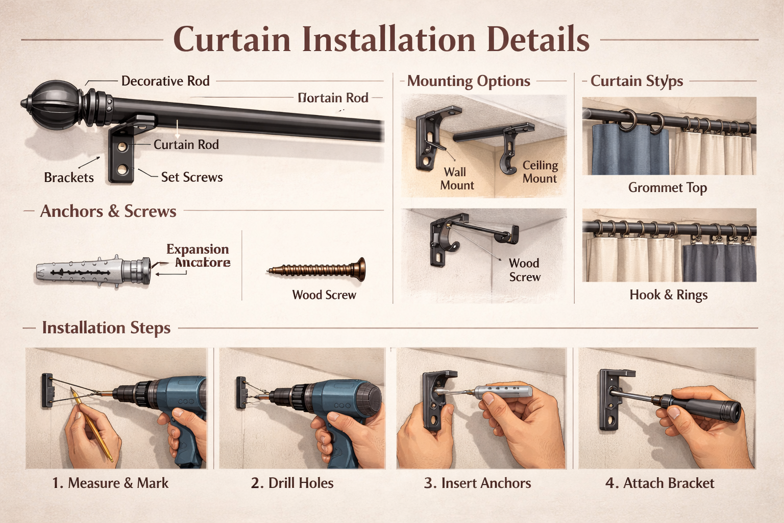 Blackout curtains installation structure details