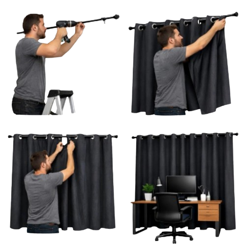 Home Office blackout curtains installation working process