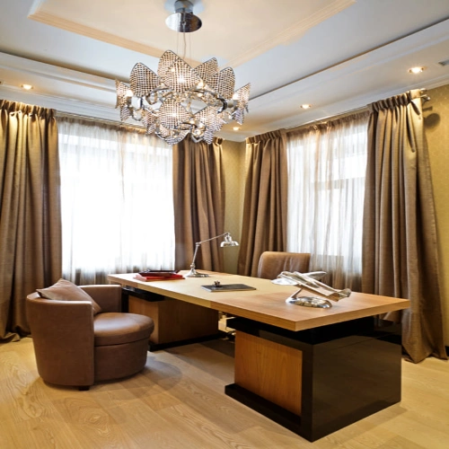 fire-retardant blackout curtains in a warm taupe.